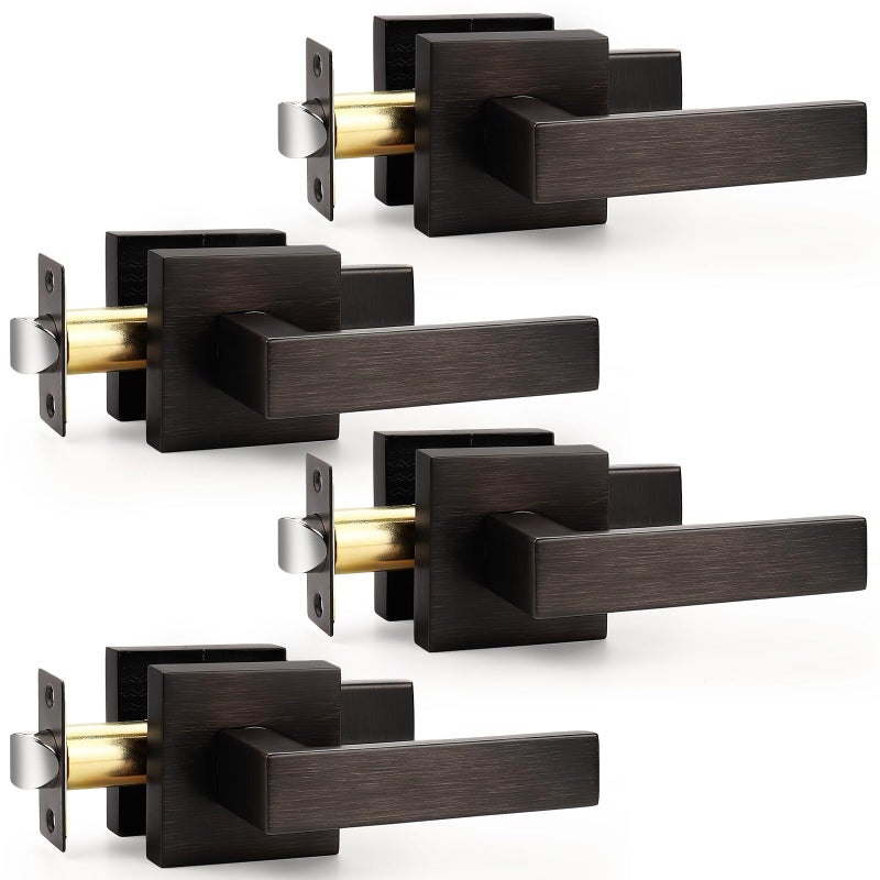 Probrico Heavy Duty Square Passage Door Levers Interior Non-Locking Handleset for Hallway or Closet Doors in Oil Rubbed Bronze Reversible for Right & Left Side,4 Pack - Image 1